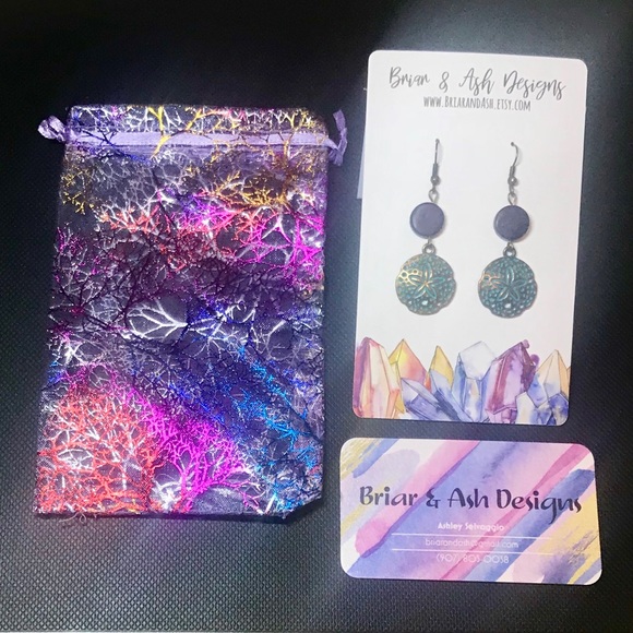 🆕 “Sand Dollar” Brass Patina/Purple Earrings Gift - Picture 3 of 5